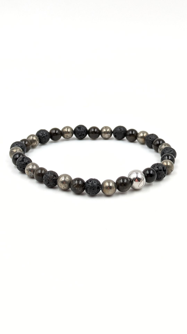 Bracelet Homme Clara Joia Obsidienne Dorée Pyrite Pierre de Lave