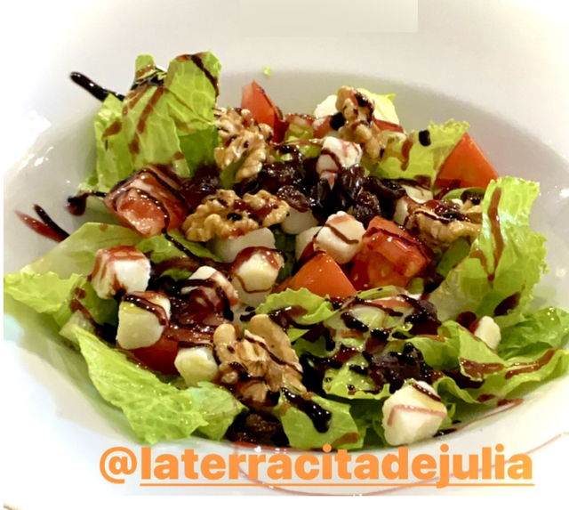 Ensalada de queso de cabra con frutos secos y vinagreta de frutos rojos
