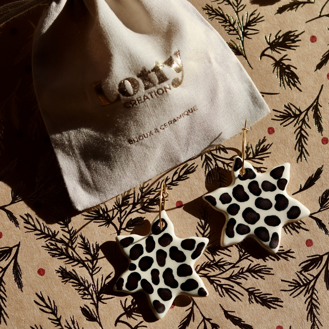 Boucles d’oreilles en céramique - flocons léopard 🐆