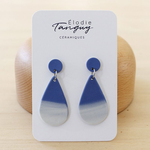 Boucles d’oreilles en porcelaine – Gouttes - Bleu - Mat