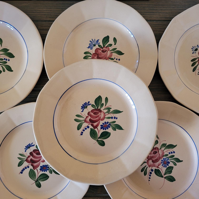 X Assiettes plates Digoin Sarreguemines modèle 9177 rose poudrée 
