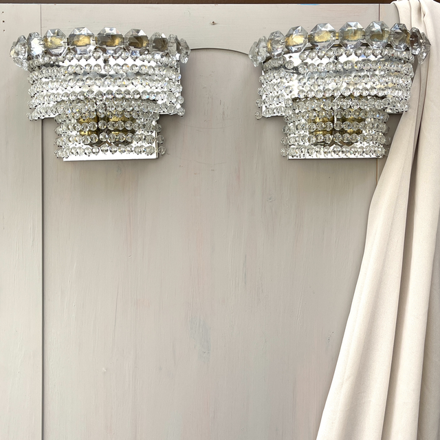 Art Déco Wandleuchter Paar Kristallglas Prismen 