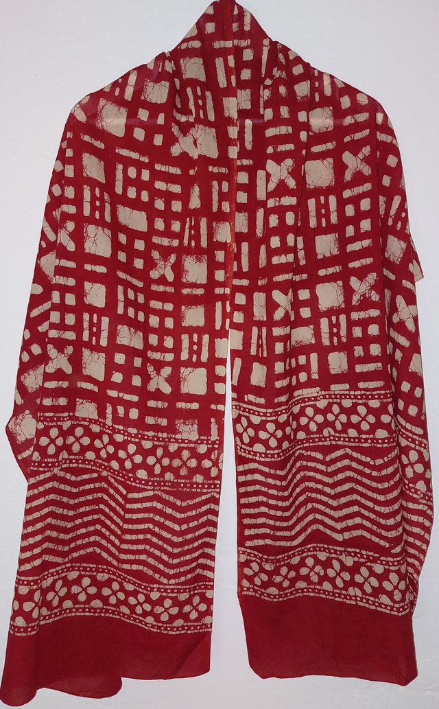 Étole, teinture naturelle rouge, coton imprimé à la main, écharpe légère - Cadeau femme artisanal éthique  