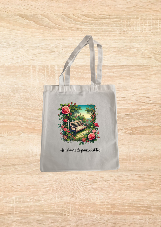 Sac fourre tout motif banc avec se jolie paysage  