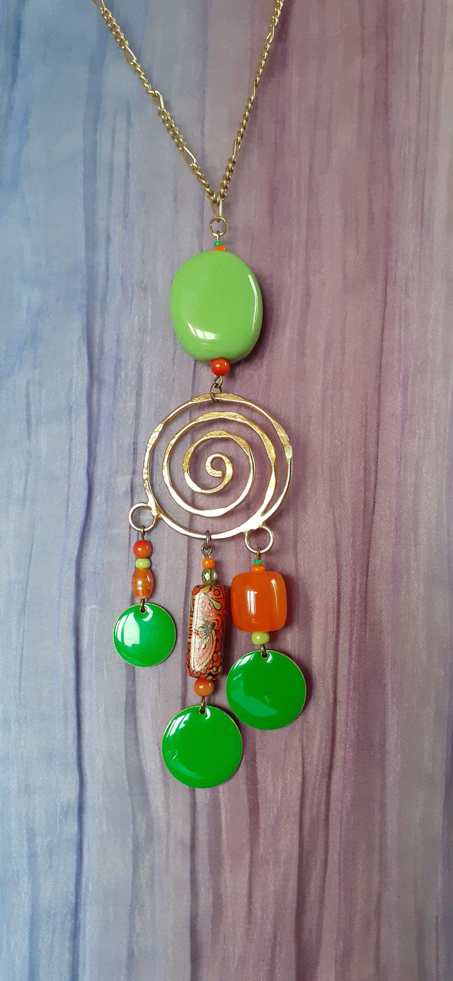 Parure Colorfield Collier & Boucles d'oreilles Couleurs Orange & Vert pomme