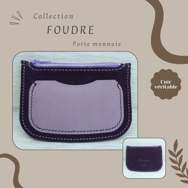 FOUDRE porte monnaie/carte - Violet foncé (nubuck) &amp; lilas