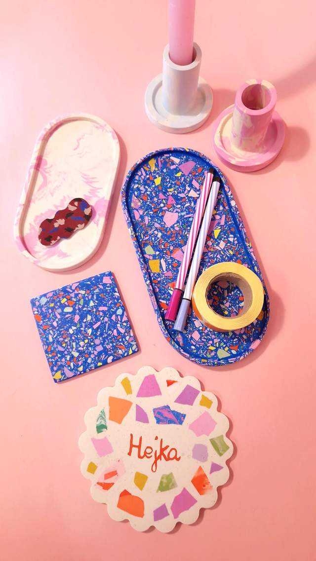 Taca owalna, duża, podstawka na akcesoria, lastryko, niebieska