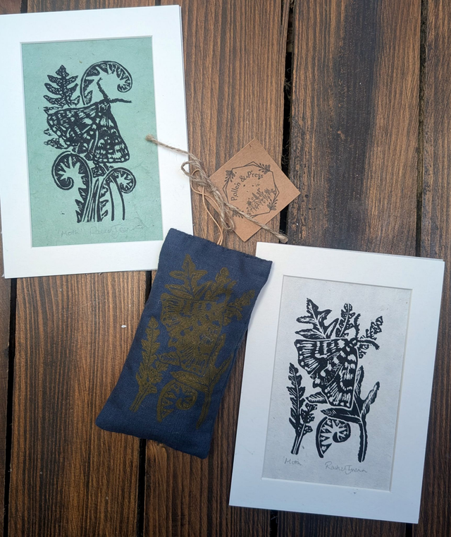 Lavender & Cedarwood Sachets - Original lino print moth