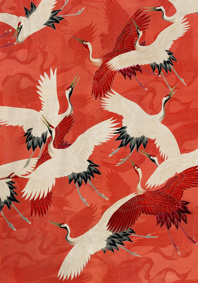 Red Cranes in Kimono A1