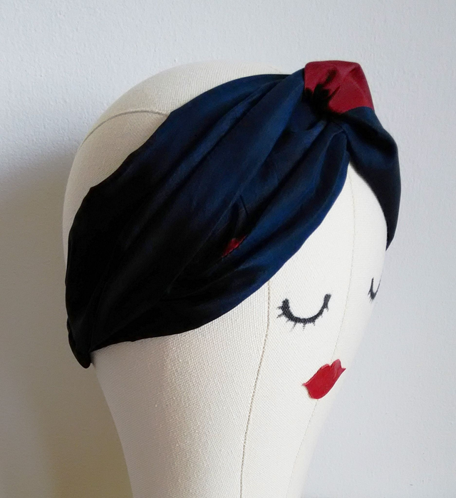 Japanese Vintage Silk Fabric Headband, Arrow Feather YABANE Pattern, Dark Blue Colour Hair Accessory, Gift for Her