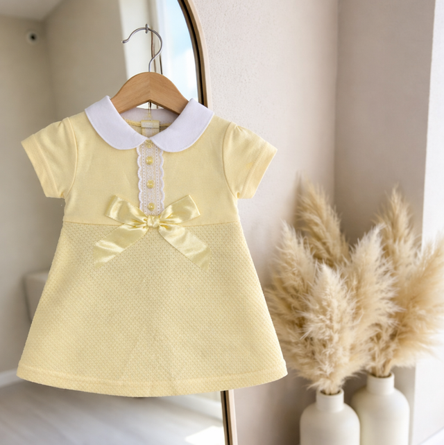 Baby Girls Lemon Lace Dress With Bow 