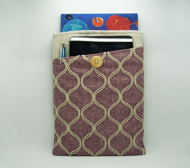 Bird Themed Padded Book Sleeve with pocket, Maxi Size Foam Padded Book Protector, Large Partridge Theme Book Pouch, iPad sleeve, Made in UK