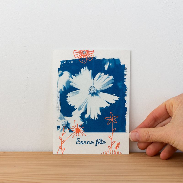 Bonne fête - Carte cyanotype - 10,5 x 14 cm