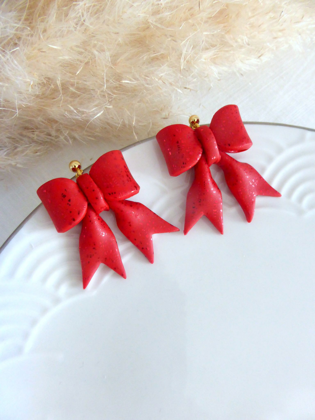 Boucles d'oreilles gros noeud - Noël en Boucles