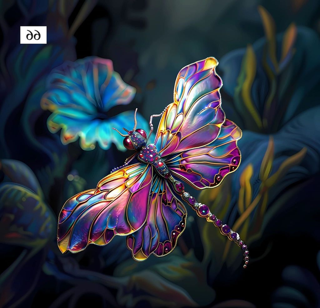 Panneau Libellule en velours - 30x30cm  