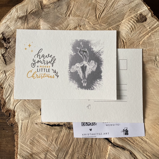 Kerst Postkaart Ballet pastel grijs | zonder envelop | platte ansichtkaart kerstkaart 