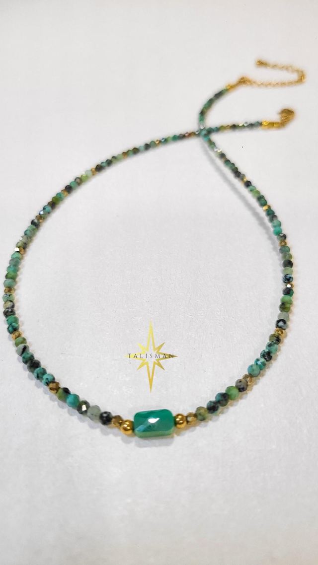 Collier Talisman Turquoise africaine, Pyrite & Cristal – Énergie et Vitalité