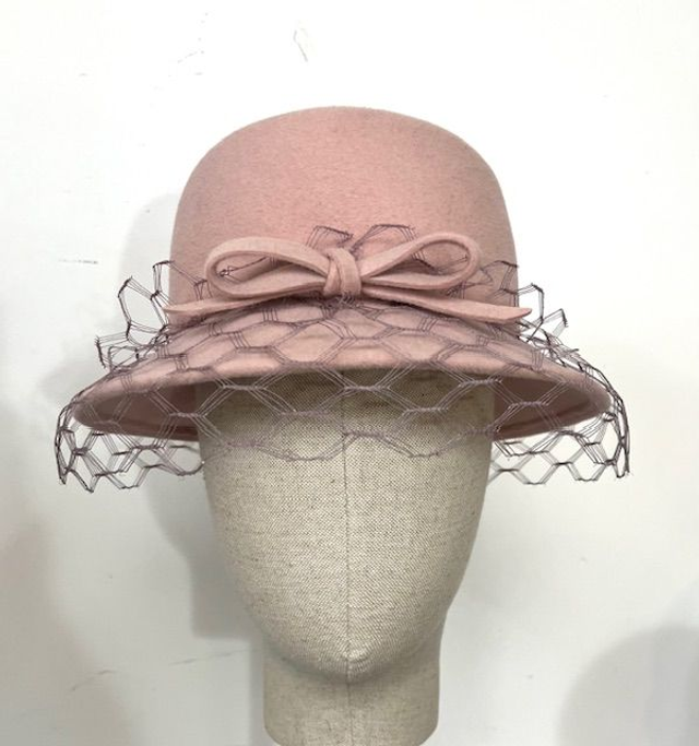 Pink fur felt velour with veil