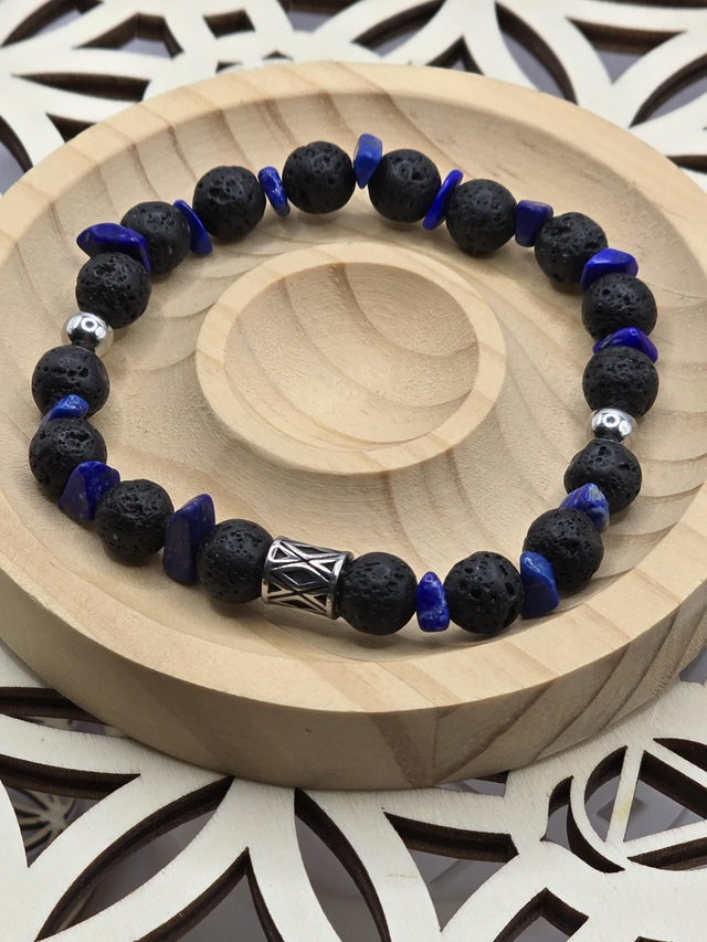 Bracelet Pierre de lave &amp; Lapis lazuli 0,8 cm 