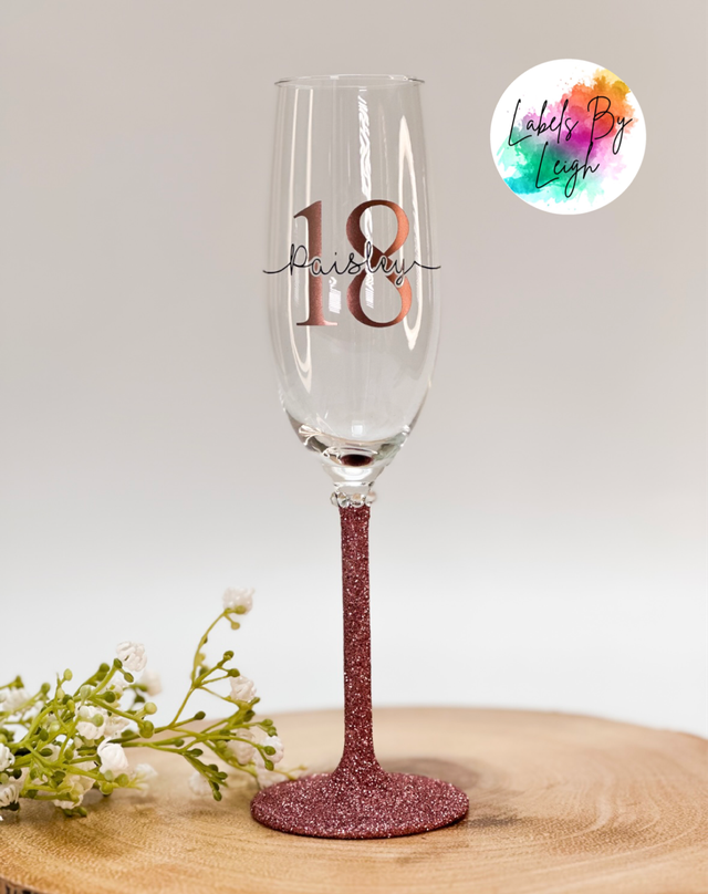Personalised Age Glitter Stem Champagne Glass