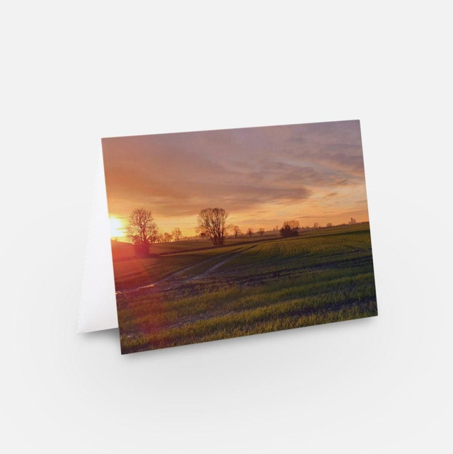 Lincoln Cathedral across sunlit fields landscape greeting card
