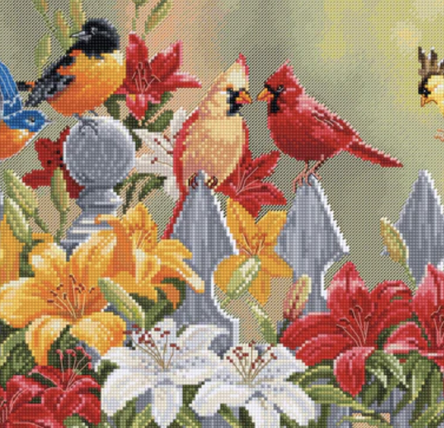 Cross Stitch Kit Luca-S - Backyard Birds with Daylilies, BU5024