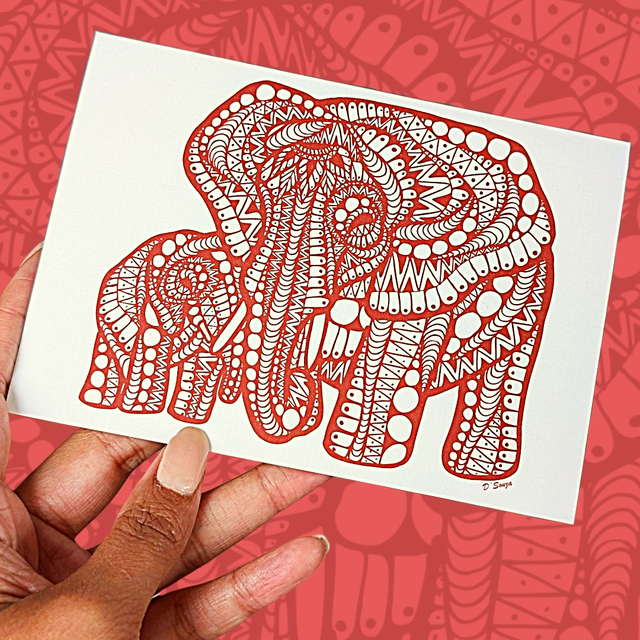 Elephant Mum and Baby Greeting Card