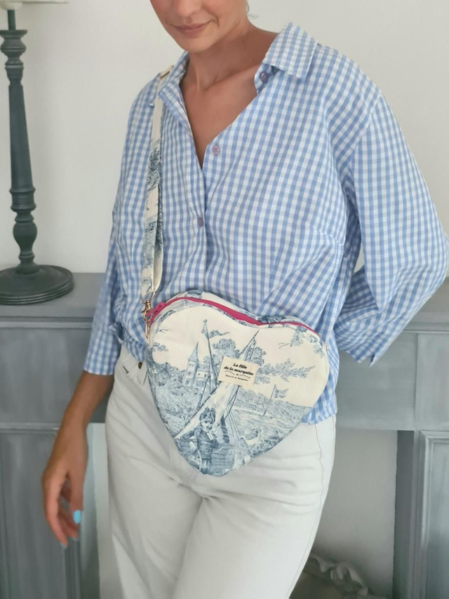 Sac bandoulière coeur toile de Jouy