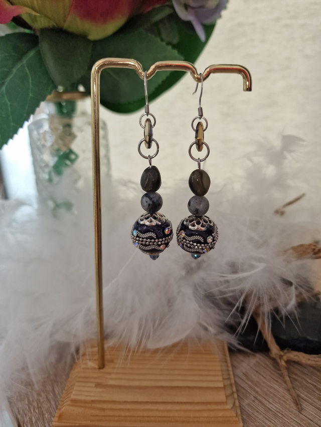 Boucles D'oreilles Acier Labradorite Indonésiennes