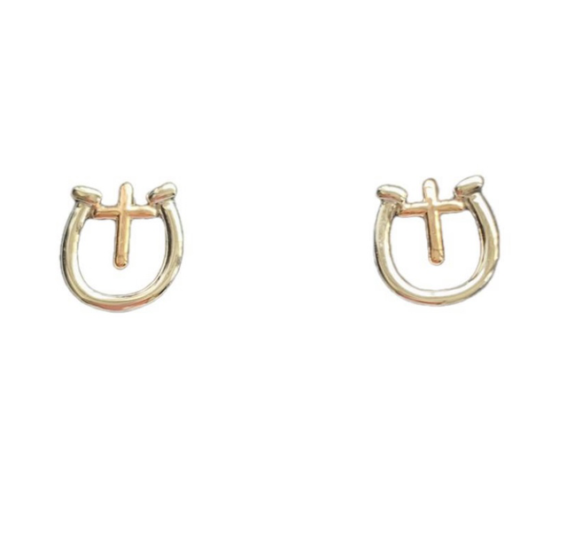 925 Stirling Silver Horseshoe with Rose Gold Plated Cross 