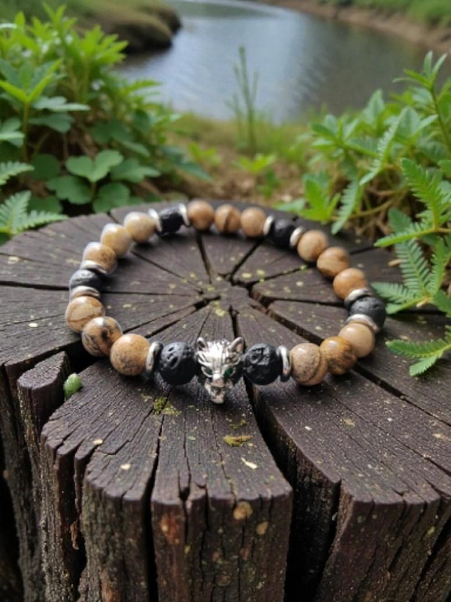 Bracelet Jaspe paysage/Pierre de lave - Force &amp; Ancrage