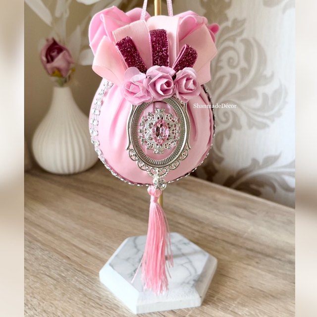 Pink Love Satin Bauble Ornament Keepsake 