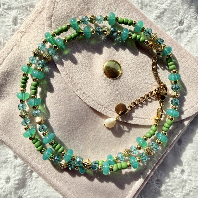 KAIA - Green &amp; Aqua Beaded Choker Style Necklace