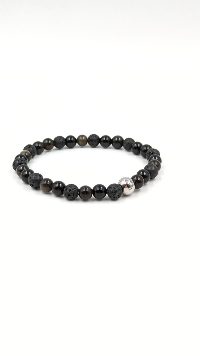 Bracelet Homme Clara Joia Obsidienne Dorée Onyx Pierre de Lave