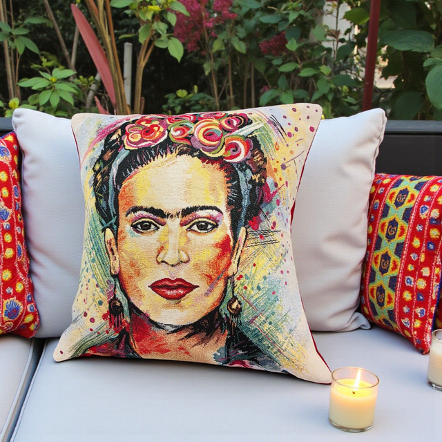 Funda Cojín Decorativo Frida Kahlo 45x45 cm – Funda Artística Multicolor sin Cremallera  