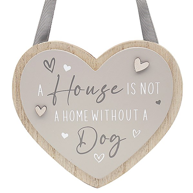 Homeware Positive Message Heart Plaque ‘House is not a home without a dog’