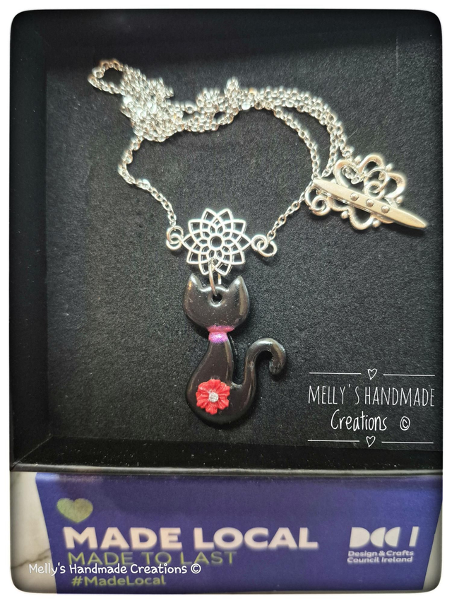 Black Cat and Lotus Flower Pendant 