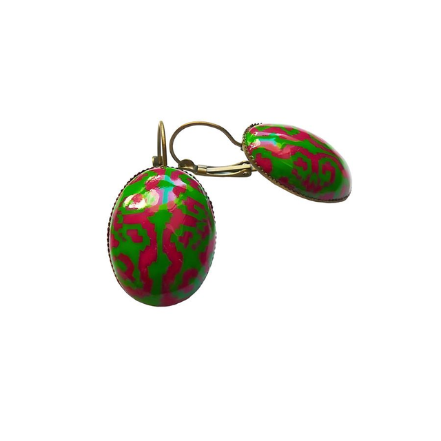 Boucles d&#039;oreilles dormeuses ovales vert rose