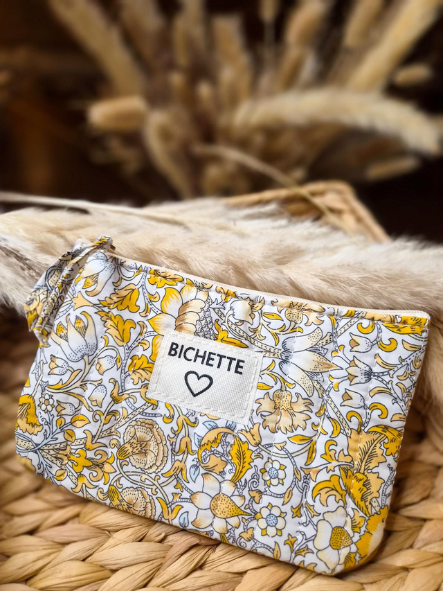 Pochette à message fleurie "Bichette" - Modèle jaune et blanc