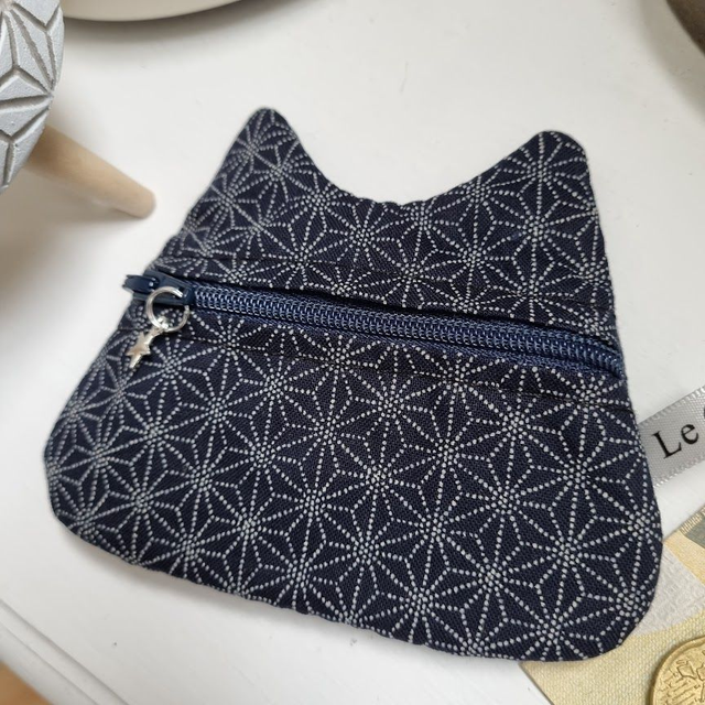 Porte-monnaie/cartes Chat "Asanoha" bleu marine