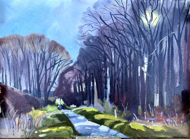 Minningdale Tunnel mid-winter, oil on canvas board, 14x10 inch