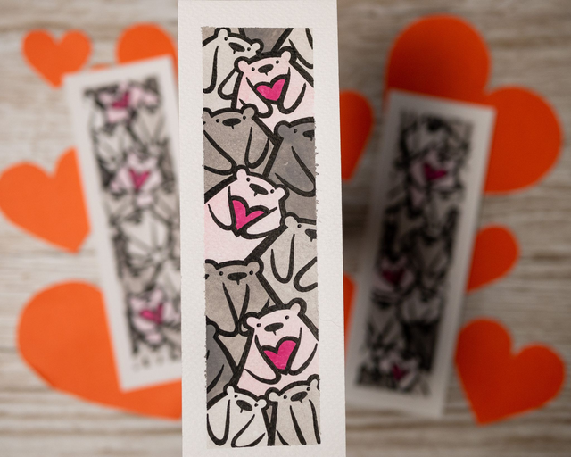 MIŁOSNE MISIE zakładka do książki, ręcznie malowana akwarela