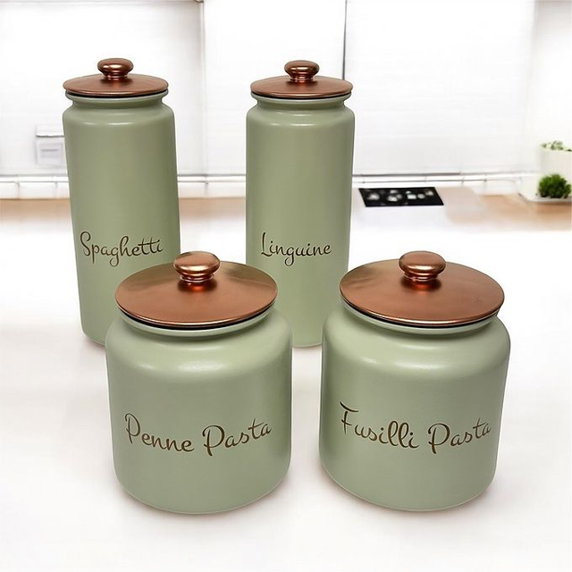Sage Green Pasta Kitchen Storage Jars in Multiple Sizes - Perfect for Organising Your Kitchen Accessories