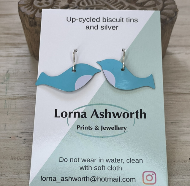 Blue Bird Recycled Tin Earrings