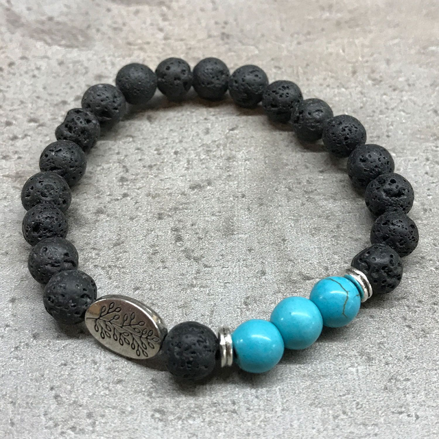 Lava Stone Bracelet - Leaf Turquoise Howlite