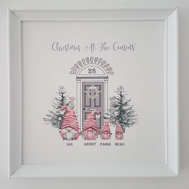 Pink gonk personalised print and frame 