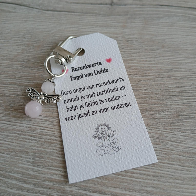 Sleutelhanger "Engel van Liefde" met Rozenkwarts (6.060)