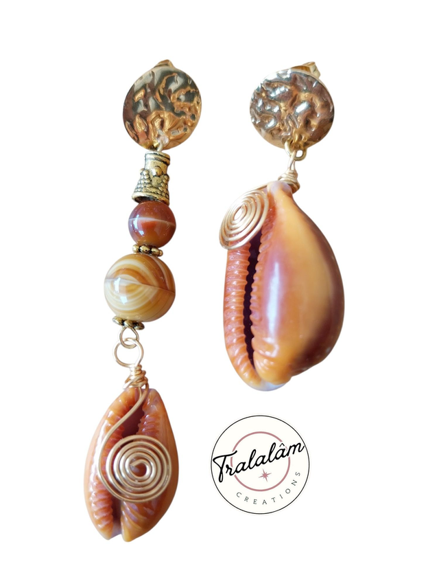 ✨Boucles d'oreilles asymétriques coquillages clous martelés✨EVASION (178BO)