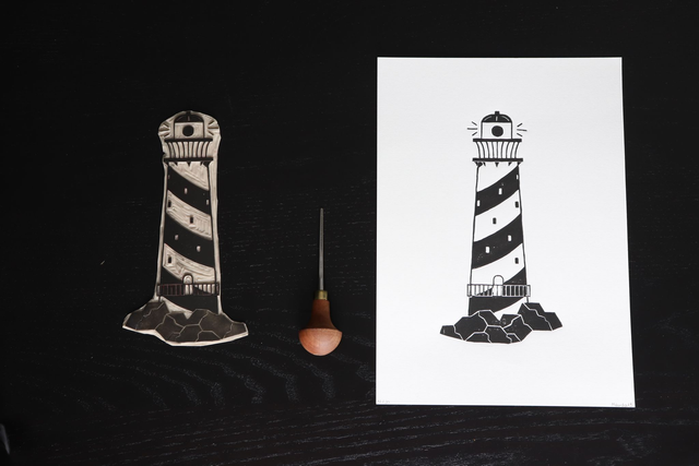 Linogravure A4 Phare