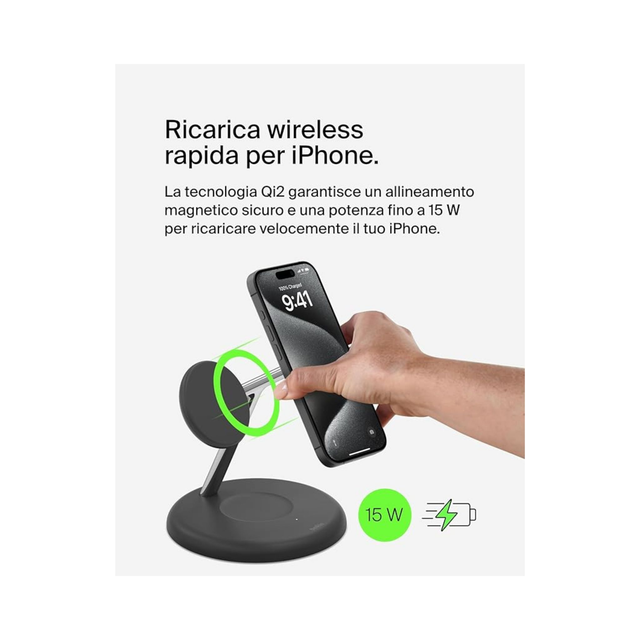 BELKIN Stazione di ricarica 3-in-1 con Qi2 (15W) (Nero)